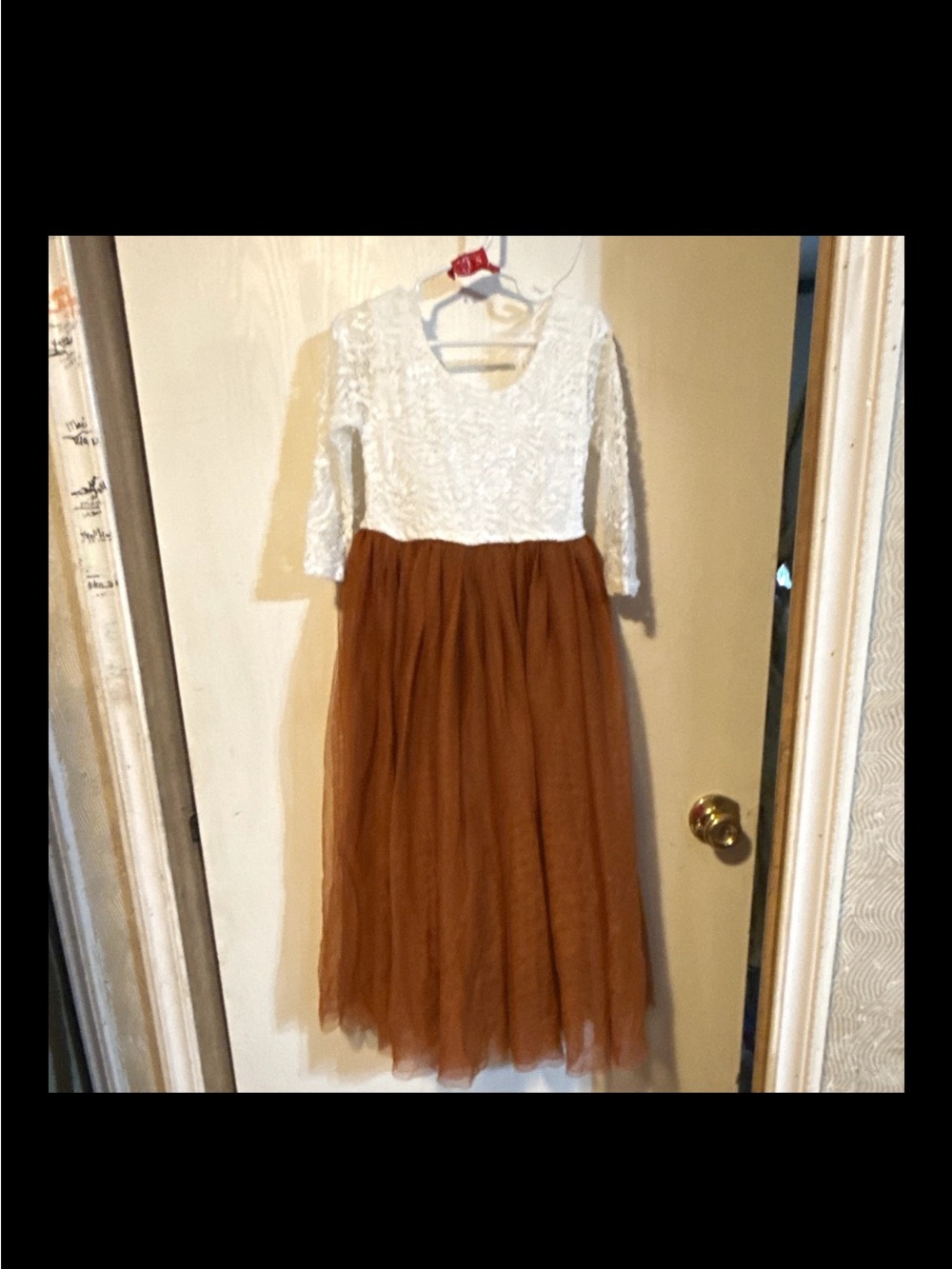 Source Unknown White Lace Bodice with Brown Tulle Skirt Girls' Formal Dress